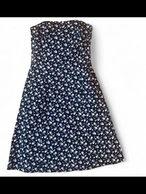 Shoshanna Black Floral Strapless Dress with Pink and Blue Blooms